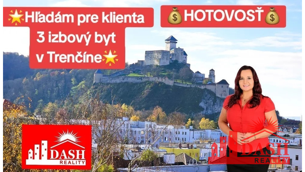 Hľadám pre klienta 3 izbový byt v Trenčíne - má hotovosť!